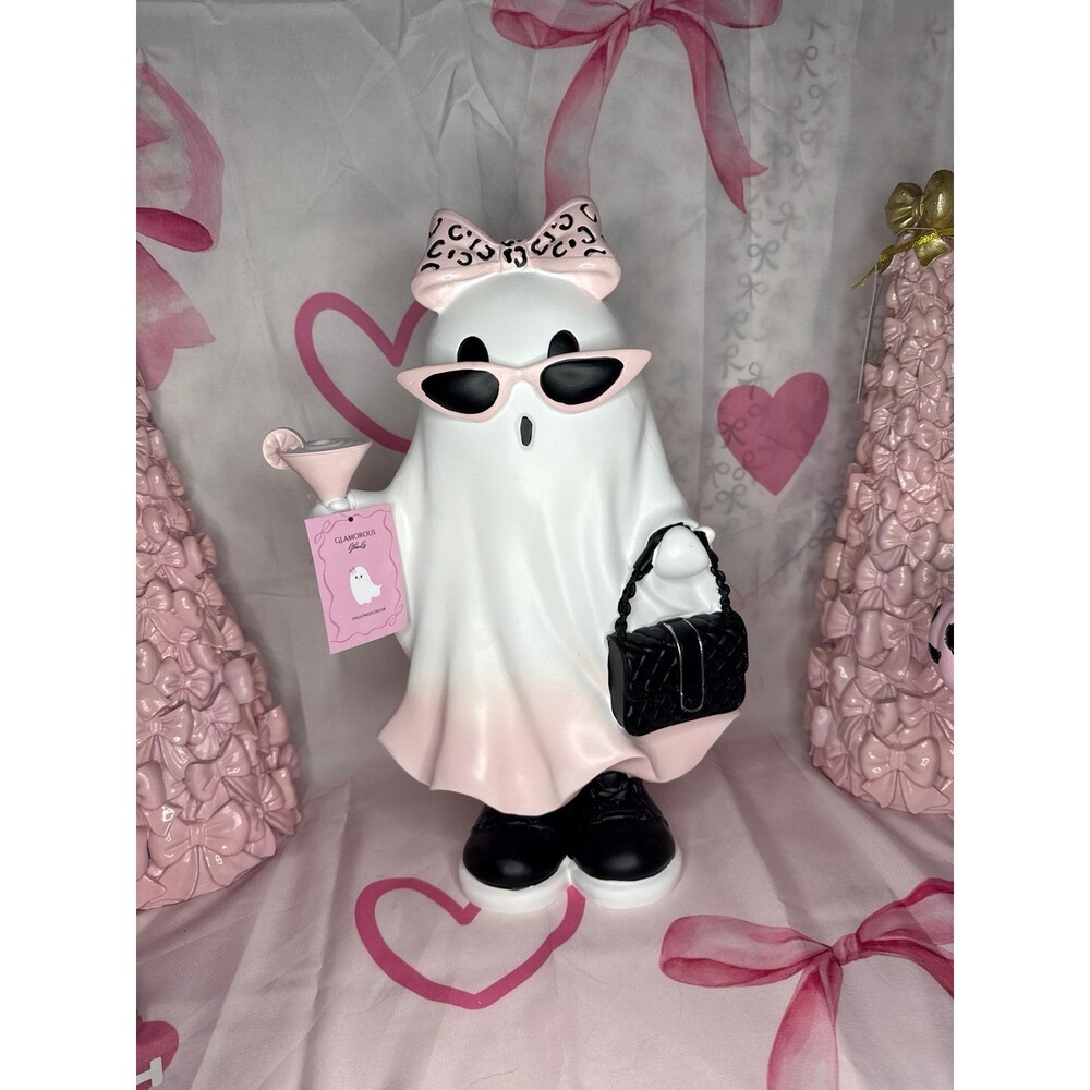 Large Pink Leopard Bow Glamorous Ghost with Martini & Purse